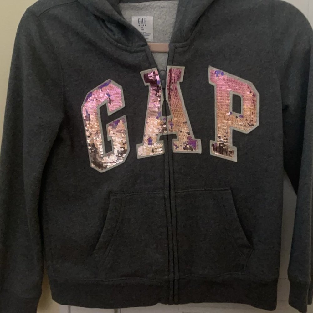 Gap kids girls fleece hoodie gray warm bling size XL(12)